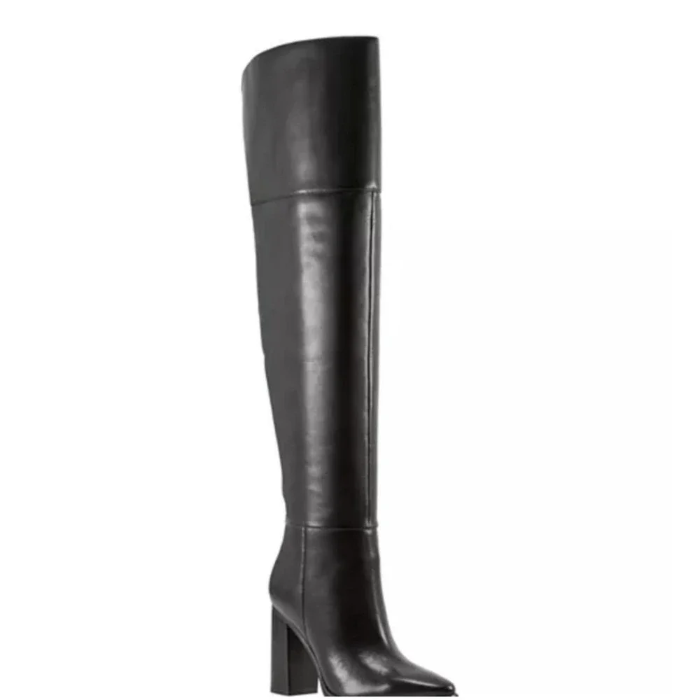 Marc Fisher Lasli Over-the-Knee Boots Womens 9 Black Leather Block Heel NWOT